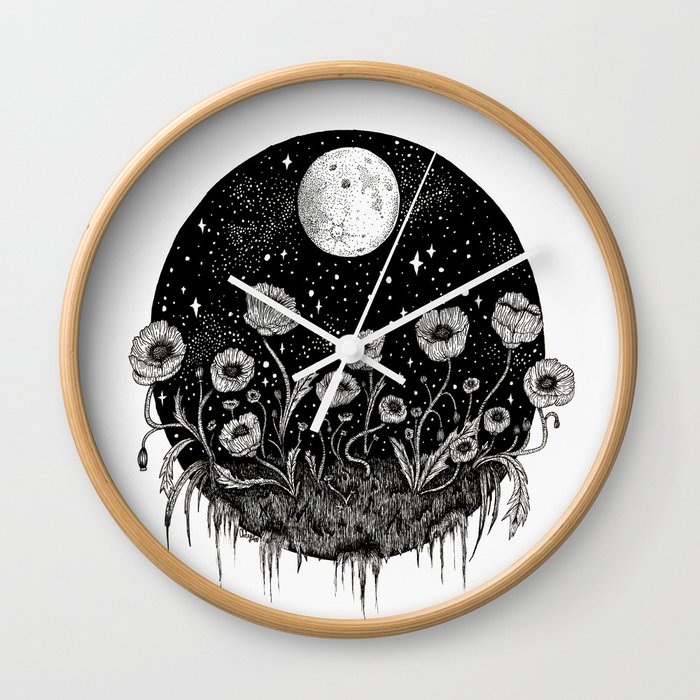 Moonlit Poppies Wall Clock