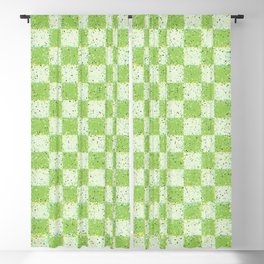 Glitch Check Distressed Checked Pattern in Lime Green Blackout Curtain