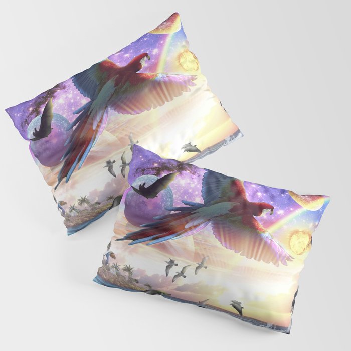 Dolphin And Parrot Ocean Animal Space Scene Pillow Sham