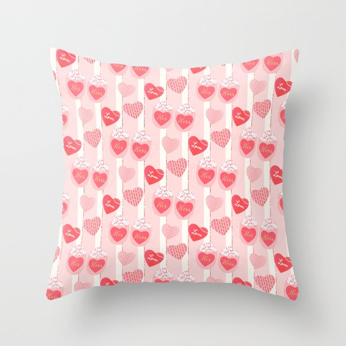 Valentine's Day Mugs Pattern Throw Pillow