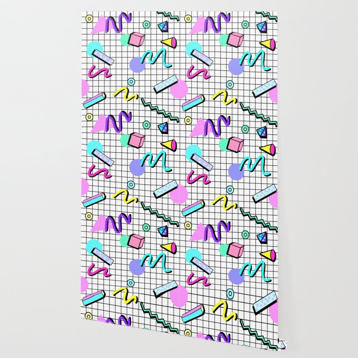 80s Retro Party Grid Design White Bg Wallpaper By Melisssne
