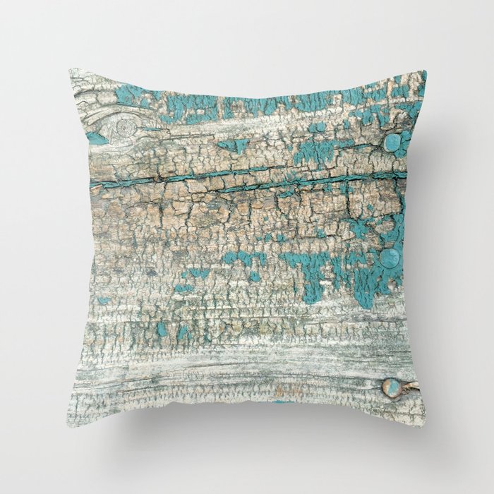 Rustic Wood Turquoise Weathered Paint Wood Grain Throw Pillow