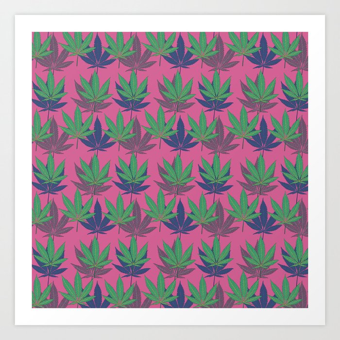 Marijuana Leaf Trio on Pink SMALL Art Print