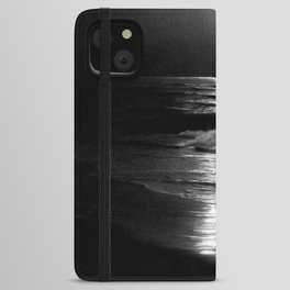 The summer sea moonlit coastal beach and waves with full moon black and white seascape photograph / photography by Rudolf Eickemeyer Jr. iPhone Wallet Case