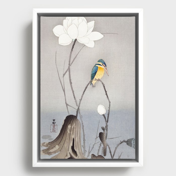 Ohara Koson - Kingfisher with Lotus Flower Framed Canvas