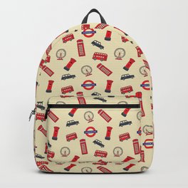 London Icons Backpack | Phonebox, London, England, Redbus, Doubledeckerbus, Londoneye, Blacktaxi, Anglophile, Londonpattern, Travel 
