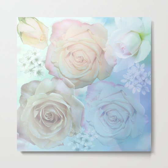 Romantic roses and tiny flowers in pastels Metal Print