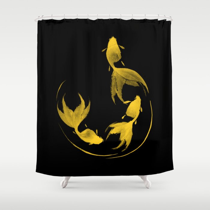 Follow the Leader - Goldfish Sumi-e Gold Version Shower Curtain