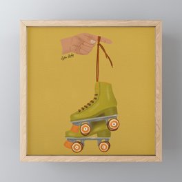 Roller skates green- mustard background Framed Mini Art Print