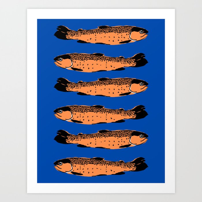 Orange Sardines On A Blue Background Art Print