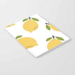 Lemon fruit seamless pattern. Hand drawn illustration. Exotic food. Yellow citrus with leaves Notebook