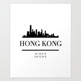 HONG KONG CHINA BLACK SILHOUETTE SKYLINE ART Art Print