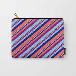[ Thumbnail: Purple, Sky Blue, Dark Blue, and Red Colored Lines/Stripes Pattern Carry-All Pouch ]