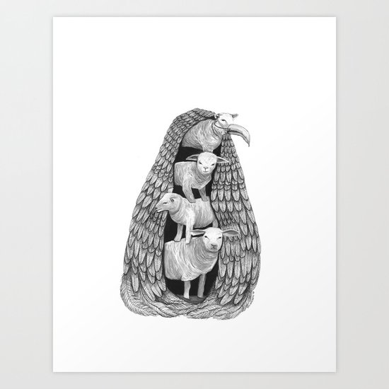 Stack of Sheep- Feathered Art Print