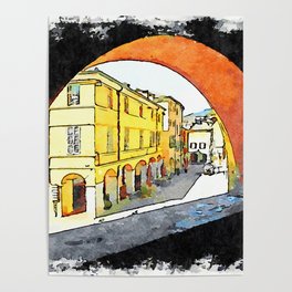 Brisighella: arched window with a glimpse on the buildings Poster