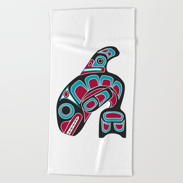  Pacific Northwest Coast Orca Whale Haida Art - Native American Tribal Beach Towel