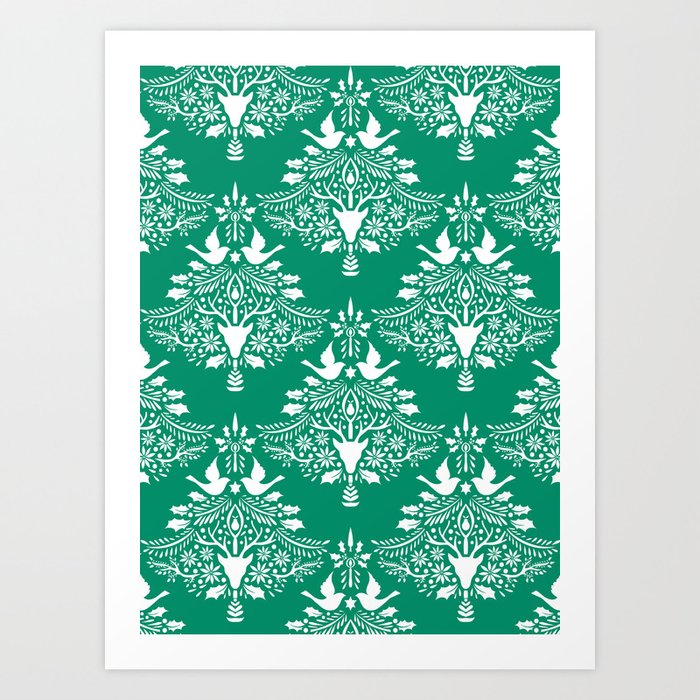 Christmas Paper Cutting Green Art Print