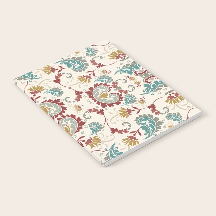 barn red mustard yellow cream harvest florals bold paisley flower bohemian Notebook