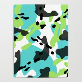 Neon Blue Urban Camouflage Military Pattern Poster