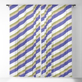 [ Thumbnail: Green, Tan, Dark Blue, and White Colored Stripes/Lines Pattern Sheer Curtain ]