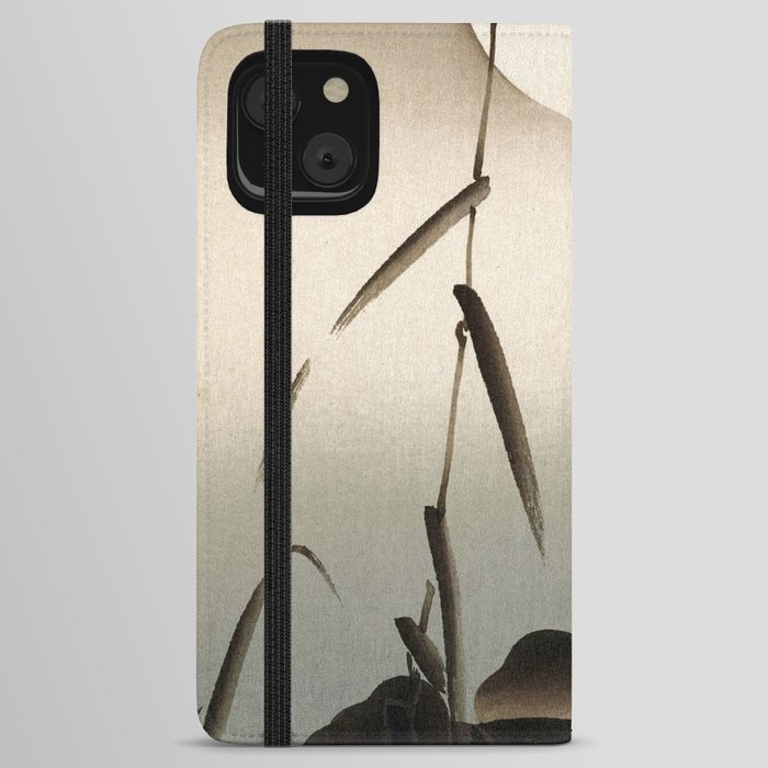  Two Mallards in Water Between Reeds and a Full Moon by Ohara Koson iPhone Wallet Case