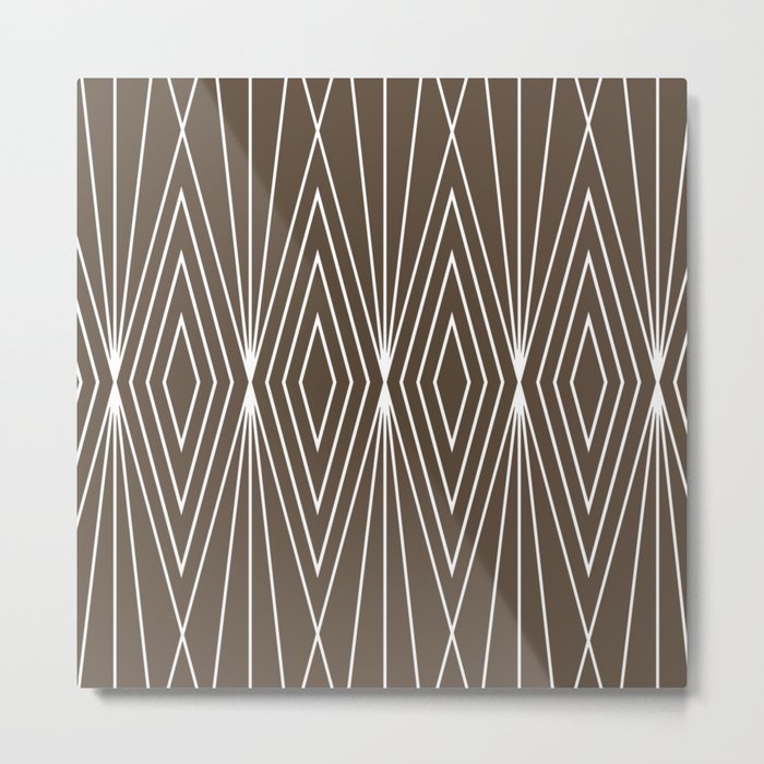 Simple Modern Diamond Lines Brown Metal Print