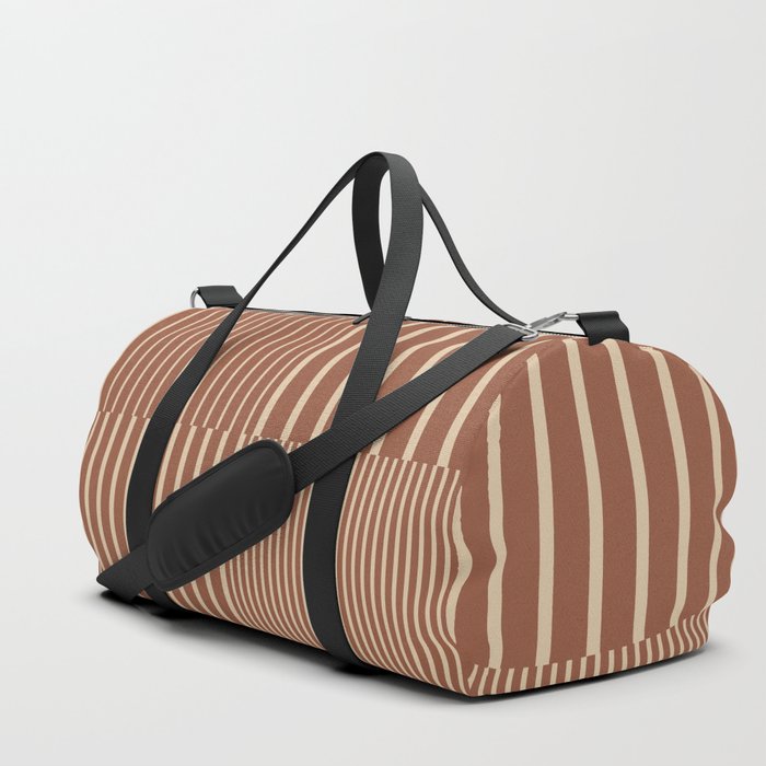 Stripes Pattern and Lines 10 in Terracotta Beige Duffle Bag
