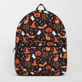 Halloween party illustrations orange, black Backpack