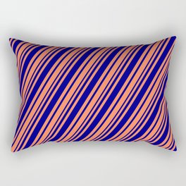 [ Thumbnail: Coral and Blue Colored Striped Pattern Rectangular Pillow ]