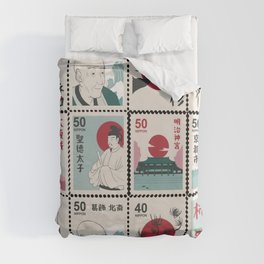 Japan Nippon Vintage Stamps Collection Duvet Cover