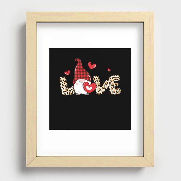 Cute Gnome Heart Love Leopard Valentine Recessed Framed Print