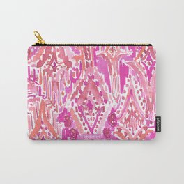 SUNSET DROPS OF WONDER Pink Ikat Watercolor Tribal Carry-All Pouch