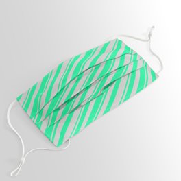 [ Thumbnail: Green and Light Gray Colored Lines/Stripes Pattern Face Mask ]