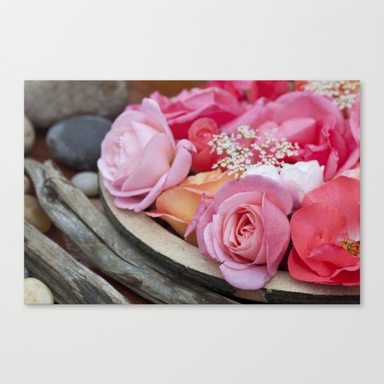 Pink Roses Romantic Still Life Canvas Print