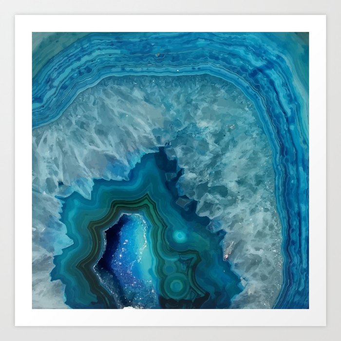 Teal Blue Agate slice Art Print