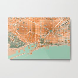 Barcelona city map orange Metal Print | Mediterranean, Barcelona, Montjuic, Citymap, Cartography, Map, Graphicdesign, Vintage, Architecture, Travel 