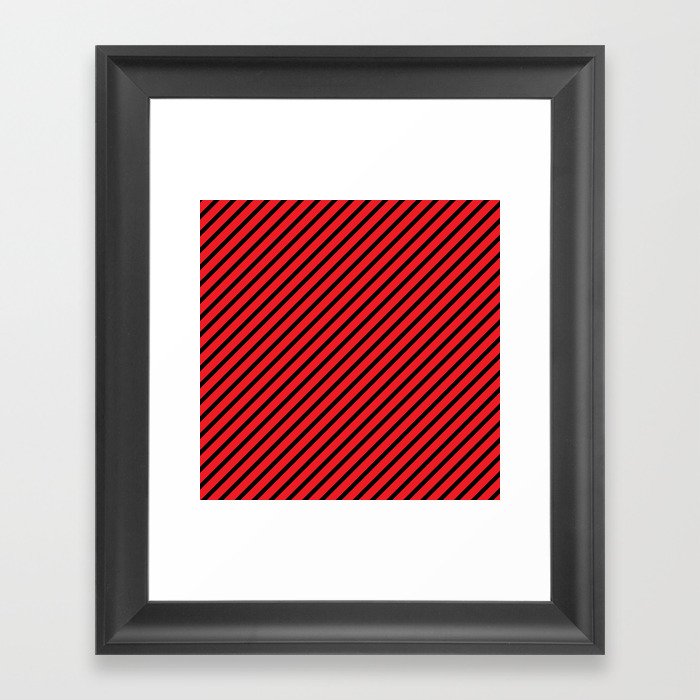 Red and Black Diagonal Stripes Framed Art Print