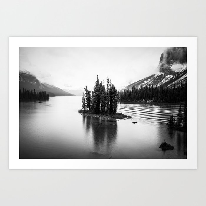 Maligne Lake | Black and White | Landscape Photography | Travel Alberta | Nature Art Print