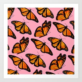 Monarch Butterfly Pattern-Pink Art Print