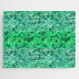 Green Mermaid Pattern Metallic Glitter Jigsaw Puzzle