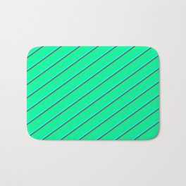 [ Thumbnail: Green, Aqua & Dark Olive Green Colored Stripes Pattern Bath Mat ]