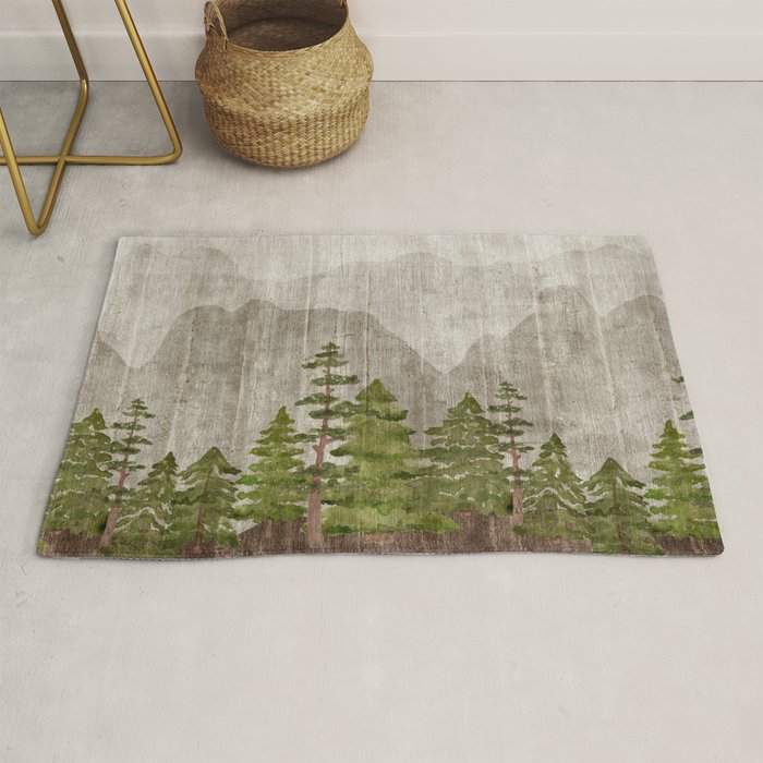 Mountain Range Woodland Forest Rug by cateandrainn Society6