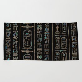 Egyptian hieroglyphs pattern Gold Abalone Beach Towel