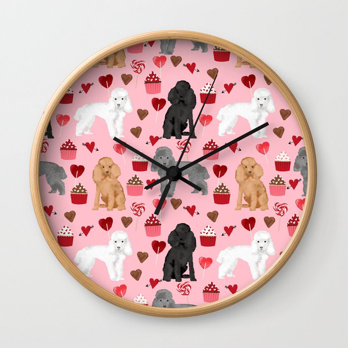 Toy Poodles mixed coat valentines day cupcakes love hearts dog breed gifts pet portraits must haves Wall Clock