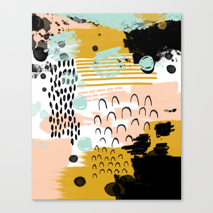 Ames - Abstract painting in free style with modern colors navy gold blush white mint Canvas Print
