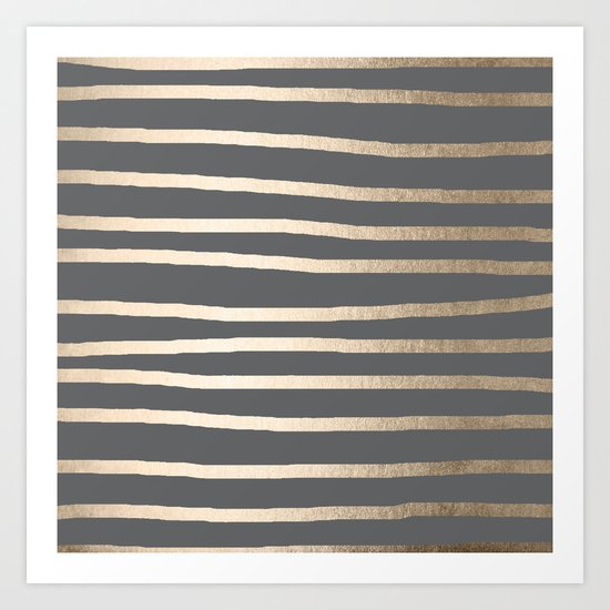 Simply Drawn Stripes White Gold Sands on Storm Gray Art Print