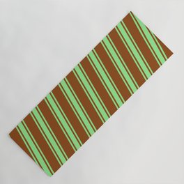 [ Thumbnail: Brown & Light Green Colored Striped/Lined Pattern Yoga Mat ]