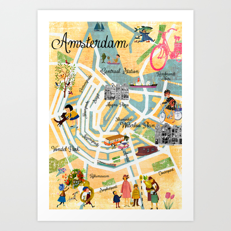 Vintage Amsterdam Map Collage Poster Print Wall Art Art Print By