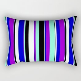 [ Thumbnail: Dark Violet, Aquamarine, Black, Mint Cream & Blue Colored Pattern of Stripes Rectangular Pillow ]
