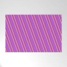 [ Thumbnail: Orchid, Crimson, and Beige Colored Lined/Striped Pattern Welcome Mat ]